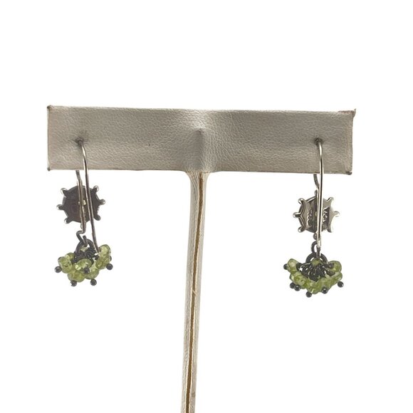 Exquisite 925 India Sterling Silver & Peridot Handmade Dangle Earrings - Picture 4 of 8
